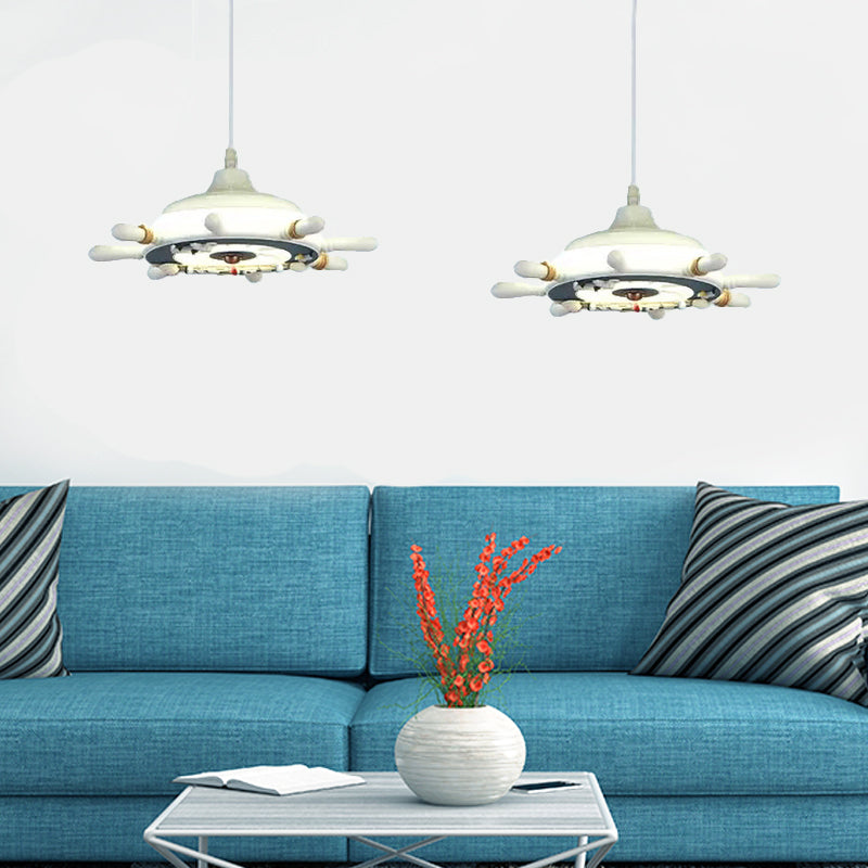 Hanging Lamp for Bedroom, Adjustable Pendant Lighting in White with Ship Wheel Design Nautical Style 2 Blue Clearhalo 'Ceiling Lights' 'Pendant Lights' 'Pendants' Lighting' 167702_4a266b51-9e5c-4c51-8230-b25436073ac2