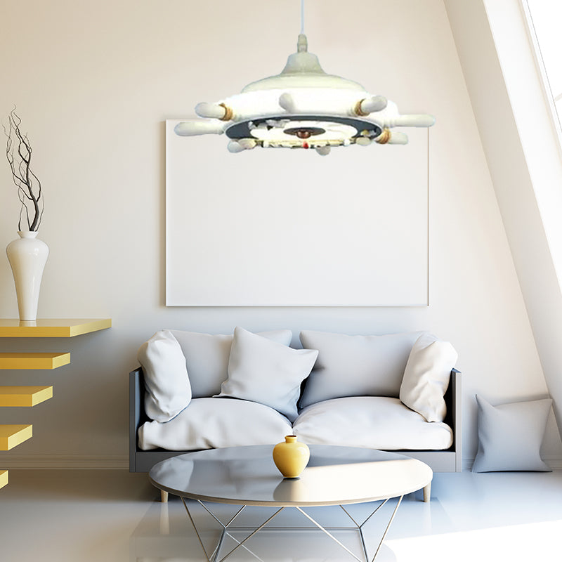 Hanging Lamp for Bedroom, Adjustable Pendant Lighting in White with Ship Wheel Design Nautical Style 1 Blue Clearhalo 'Ceiling Lights' 'Pendant Lights' 'Pendants' Lighting' 167707_cbf38662-42fc-47fd-87ef-d042d9a79347