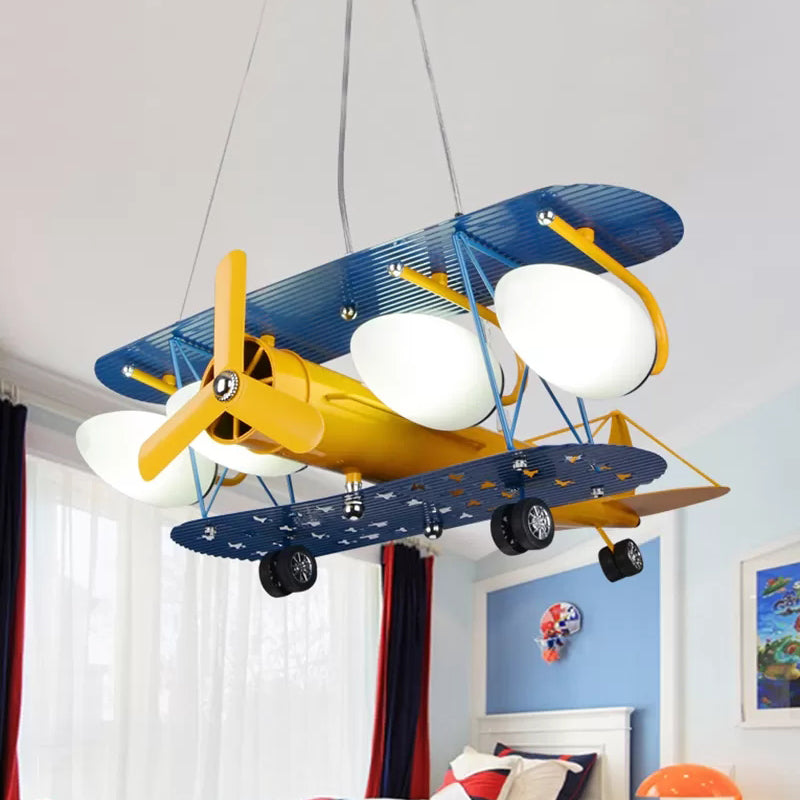 Chandeliers for Bedroom Boys, Hanging Pendant Light in Blue with Milk Glass Shade & Biplane Design Modern Clearhalo 'Ceiling Lights' 'Chandeliers' Lighting' options 167785