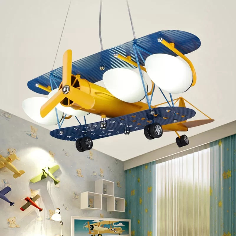 Chandeliers for Bedroom Boys, Hanging Pendant Light in Blue with Milk Glass Shade & Biplane Design Modern Clearhalo 'Ceiling Lights' 'Chandeliers' Lighting' options 167786