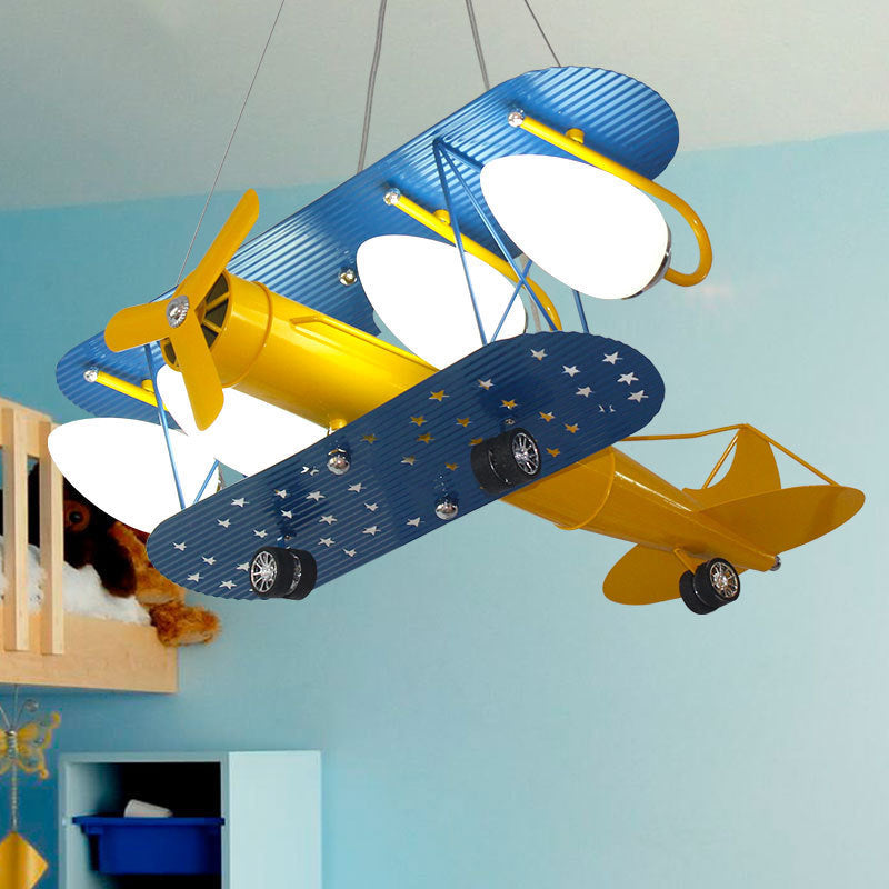 Chandeliers for Bedroom Boys, Hanging Pendant Light in Blue with Milk Glass Shade & Biplane Design Modern Clearhalo 'Ceiling Lights' 'Chandeliers' Lighting' options 167787