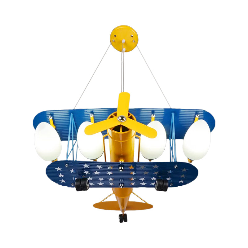 Chandeliers for Bedroom Boys, Hanging Pendant Light in Blue with Milk Glass Shade & Biplane Design Modern Clearhalo 'Ceiling Lights' 'Chandeliers' Lighting' options 167788