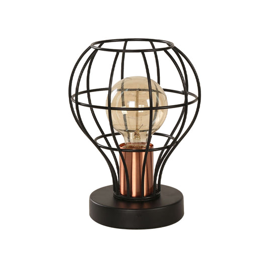 Wrought Iron Black Finish Desk Lamp Bowl Cage Shade 1 Light Vintage Industrial Table Lamp for Coffee Shop Clearhalo 'Lamps' 'Table Lamps' Lighting' 167810