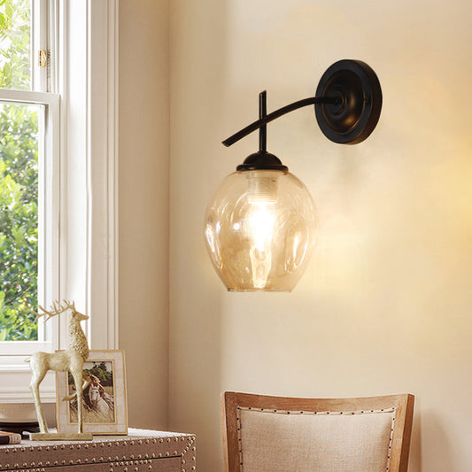 1/2 Light Wall Sconce Contemporary Black/Gold Wall Mount Lighting with Oval Amber/Gold/Clear Glass Shade 1.0 Amber Clearhalo 'Cast Iron' 'Glass' 'Industrial' 'Modern wall lights' 'Modern' 'Tiffany' 'Traditional wall lights' 'Wall Lamps & Sconces' 'Wall Lights' Lighting' 167843