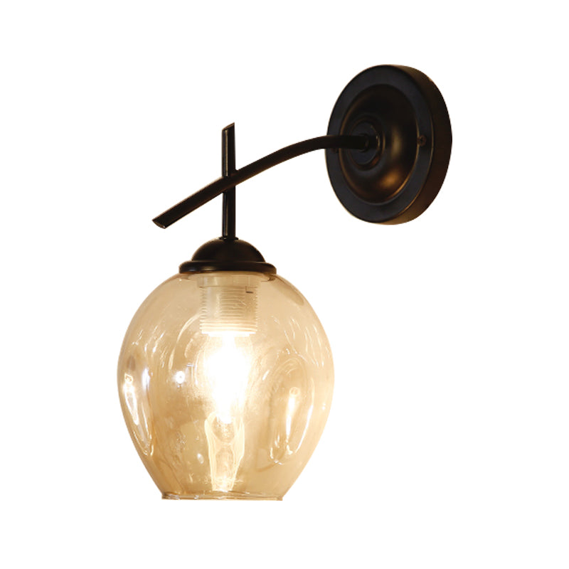 1/2 Light Wall Sconce Contemporary Black/Gold Wall Mount Lighting with Oval Amber/Gold/Clear Glass Shade Clearhalo 'Cast Iron' 'Glass' 'Industrial' 'Modern wall lights' 'Modern' 'Tiffany' 'Traditional wall lights' 'Wall Lamps & Sconces' 'Wall Lights' Lighting' 167845
