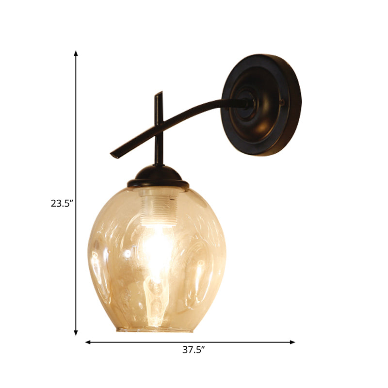 1/2 Light Wall Sconce Contemporary Black/Gold Wall Mount Lighting with Oval Amber/Gold/Clear Glass Shade Clearhalo 'Cast Iron' 'Glass' 'Industrial' 'Modern wall lights' 'Modern' 'Tiffany' 'Traditional wall lights' 'Wall Lamps & Sconces' 'Wall Lights' Lighting' 167846