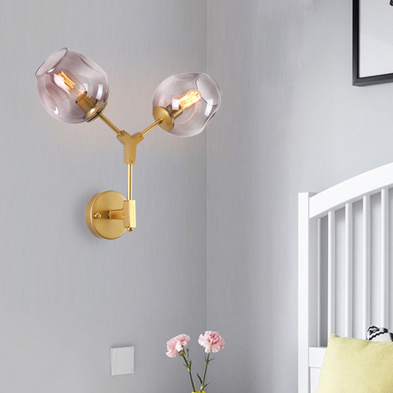 1/2 Light Wall Sconce Contemporary Black/Gold Wall Mount Lighting with Oval Amber/Gold/Clear Glass Shade 2.0 Gold Clearhalo 'Cast Iron' 'Glass' 'Industrial' 'Modern wall lights' 'Modern' 'Tiffany' 'Traditional wall lights' 'Wall Lamps & Sconces' 'Wall Lights' Lighting' 167847