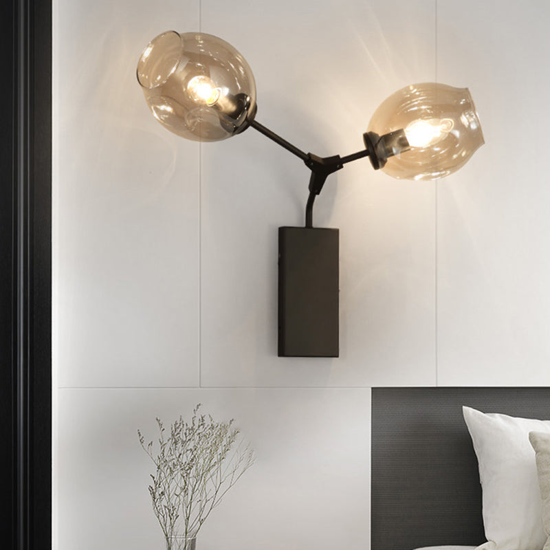 1/2 Light Wall Sconce Contemporary Black/Gold Wall Mount Lighting with Oval Amber/Gold/Clear Glass Shade 2.0 Amber Clearhalo 'Cast Iron' 'Glass' 'Industrial' 'Modern wall lights' 'Modern' 'Tiffany' 'Traditional wall lights' 'Wall Lamps & Sconces' 'Wall Lights' Lighting' 167851