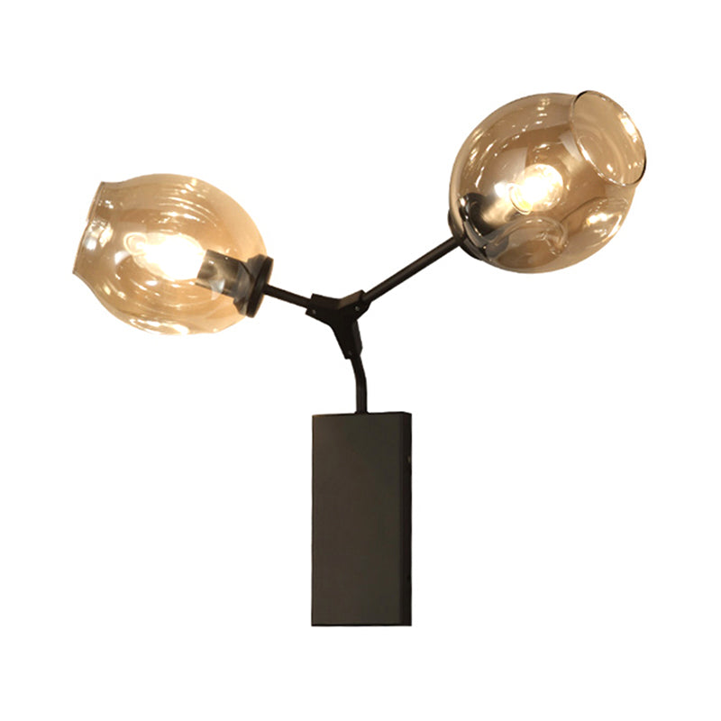 1/2 Light Wall Sconce Contemporary Black/Gold Wall Mount Lighting with Oval Amber/Gold/Clear Glass Shade Clearhalo 'Cast Iron' 'Glass' 'Industrial' 'Modern wall lights' 'Modern' 'Tiffany' 'Traditional wall lights' 'Wall Lamps & Sconces' 'Wall Lights' Lighting' 167852