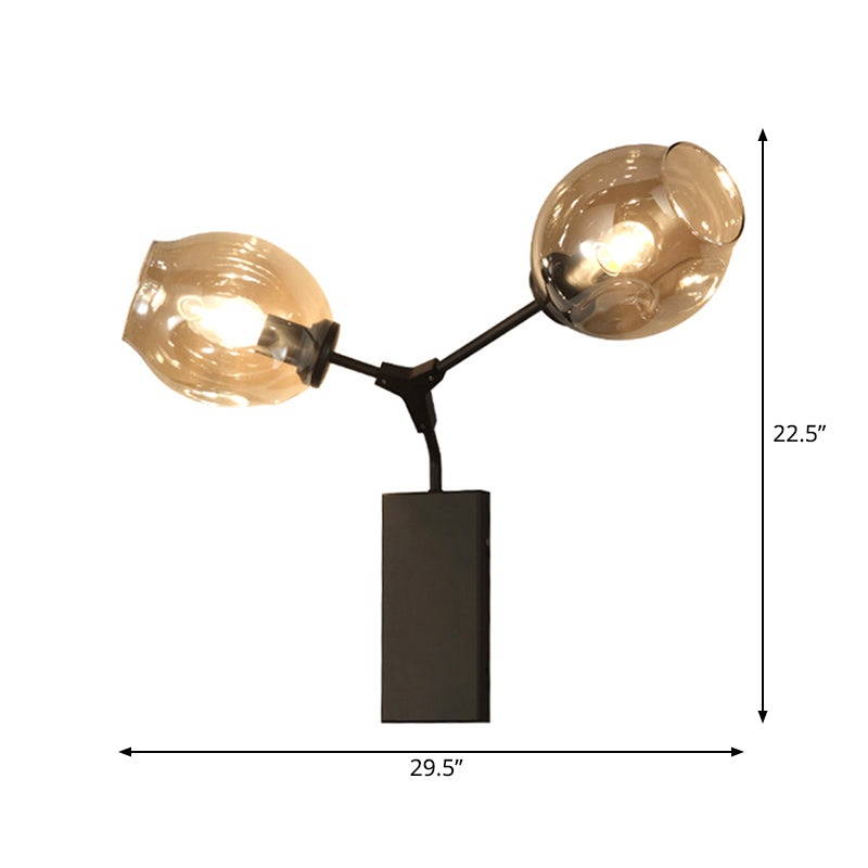 1/2 Light Wall Sconce Contemporary Black/Gold Wall Mount Lighting with Oval Amber/Gold/Clear Glass Shade Clearhalo 'Cast Iron' 'Glass' 'Industrial' 'Modern wall lights' 'Modern' 'Tiffany' 'Traditional wall lights' 'Wall Lamps & Sconces' 'Wall Lights' Lighting' 167853