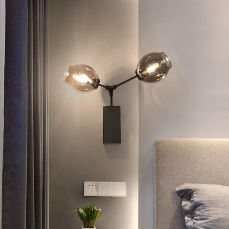 1/2 Light Wall Sconce Contemporary Black/Gold Wall Mount Lighting with Oval Amber/Gold/Clear Glass Shade 2.0 Grey Clearhalo 'Cast Iron' 'Glass' 'Industrial' 'Modern wall lights' 'Modern' 'Tiffany' 'Traditional wall lights' 'Wall Lamps & Sconces' 'Wall Lights' Lighting' 167859
