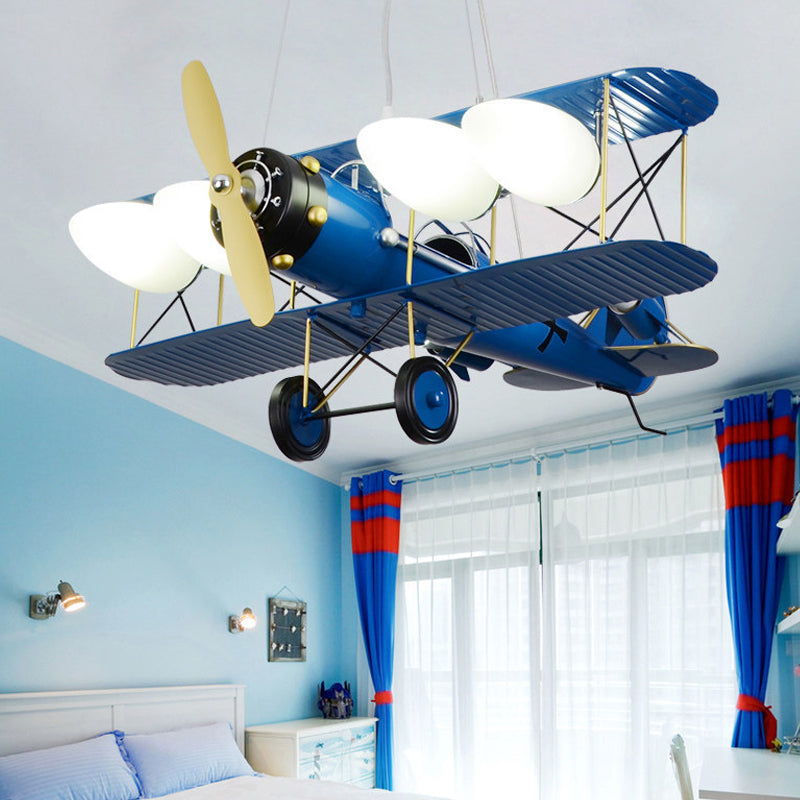 Chandeliers for Bedrooms, 4 Lights Ceiling Fixture with Glass Shade and Biplane Design for Boys Modern Style Blue Clearhalo 'Ceiling Lights' 'Chandeliers' Lighting' options 167861_775c31b4-0e1e-4ce4-bb34-d89d9951d97a