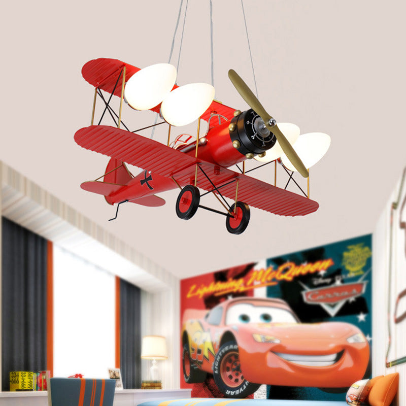 Chandeliers for Bedrooms, 4 Lights Ceiling Fixture with Glass Shade and Biplane Design for Boys Modern Style Red Clearhalo 'Ceiling Lights' 'Chandeliers' Lighting' options 167870_2c167104-c23f-4a36-8e51-5e7a870a4804