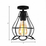 Barn/Oval Restaurant Semi Flush Mount Light with Cage Shade Farmhouse Metal 1 Light Black Ceiling Light Fixture Clearhalo 'Ceiling Lights' 'Close To Ceiling Lights' 'Close to ceiling' 'Semi-flushmount' Lighting' 167885