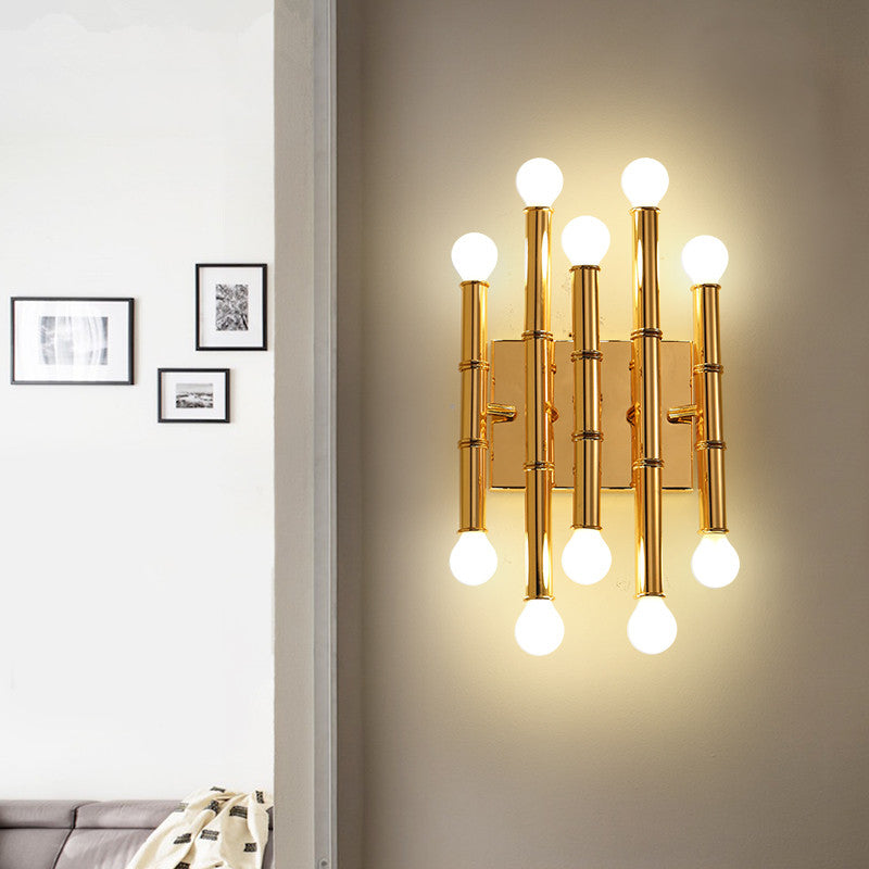 Metal Tubes Wall Sconce Modernism Style 10 Lights Polished Gold/Silver Wall Mounted Lamp for Hallway Gold Clearhalo 'Cast Iron' 'Glass' 'Industrial' 'Modern wall lights' 'Modern' 'Tiffany' 'Traditional wall lights' 'Wall Lamps & Sconces' 'Wall Lights' Lighting' 167896