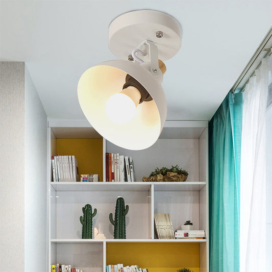 Simple Hemispherical Flush Mount Light Angle Adjustable 1 Head Metal Ceiling Light in White for Hallway White Clearhalo 'Ceiling Lights' 'Close To Ceiling Lights' 'Close to ceiling' 'Semi-flushmount' Lighting' 167950