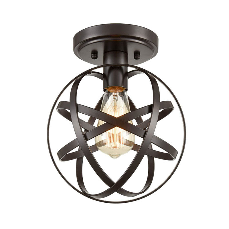 Iron Bronze Ceiling Light Fixture Strap Globe 1 Head Retro Stylish Semi Flush Mount Lighting for Hallway Clearhalo 'Ceiling Lights' 'Close To Ceiling Lights' 'Close to ceiling' 'Semi-flushmount' Lighting' 168101