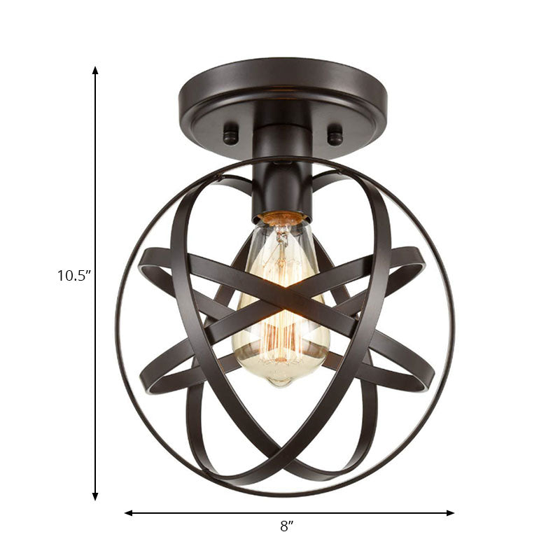 Iron Bronze Ceiling Light Fixture Strap Globe 1 Head Retro Stylish Semi Flush Mount Lighting for Hallway Clearhalo 'Ceiling Lights' 'Close To Ceiling Lights' 'Close to ceiling' 'Semi-flushmount' Lighting' 168102