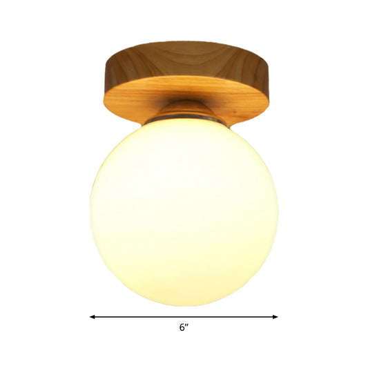Contemporary Sphere Flushmount Light Milk Glass 1 Light White Ceiling Lamp for Hallway Clearhalo 'Ceiling Lights' 'Close To Ceiling Lights' 'Close to ceiling' 'Glass shade' 'Glass' 'Semi-flushmount' Lighting' 168133