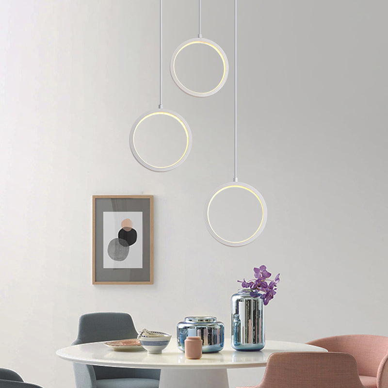 Square/Circle Cluster Pendant Modernism Acrylic 3 Lights Black/White Pendant Ceiling Light in Warm/White Light with Round/Linear Canopy White Round Clearhalo 'Ceiling Lights' 'Modern Pendants' 'Modern' 'Pendant Lights' 'Pendants' Lighting' 168135