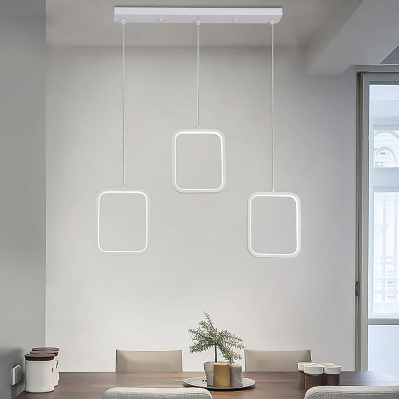 Square/Circle Cluster Pendant Modernism Acrylic 3 Lights Black/White Pendant Ceiling Light in Warm/White Light with Round/Linear Canopy White Linear Clearhalo 'Ceiling Lights' 'Modern Pendants' 'Modern' 'Pendant Lights' 'Pendants' Lighting' 168139