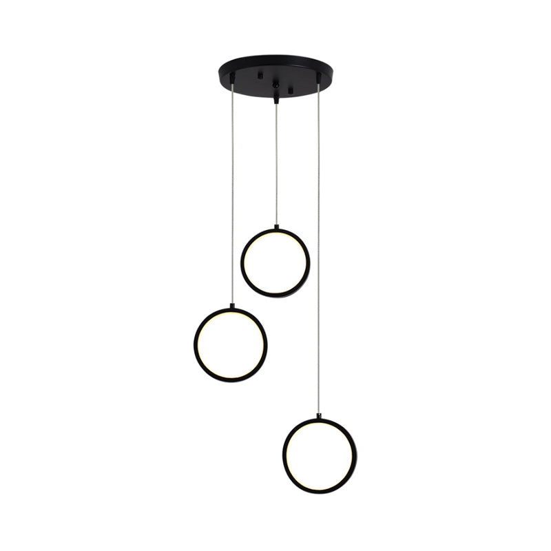 Square/Circle Cluster Pendant Modernism Acrylic 3 Lights Black/White Pendant Ceiling Light in Warm/White Light with Round/Linear Canopy Clearhalo 'Ceiling Lights' 'Modern Pendants' 'Modern' 'Pendant Lights' 'Pendants' Lighting' 168144