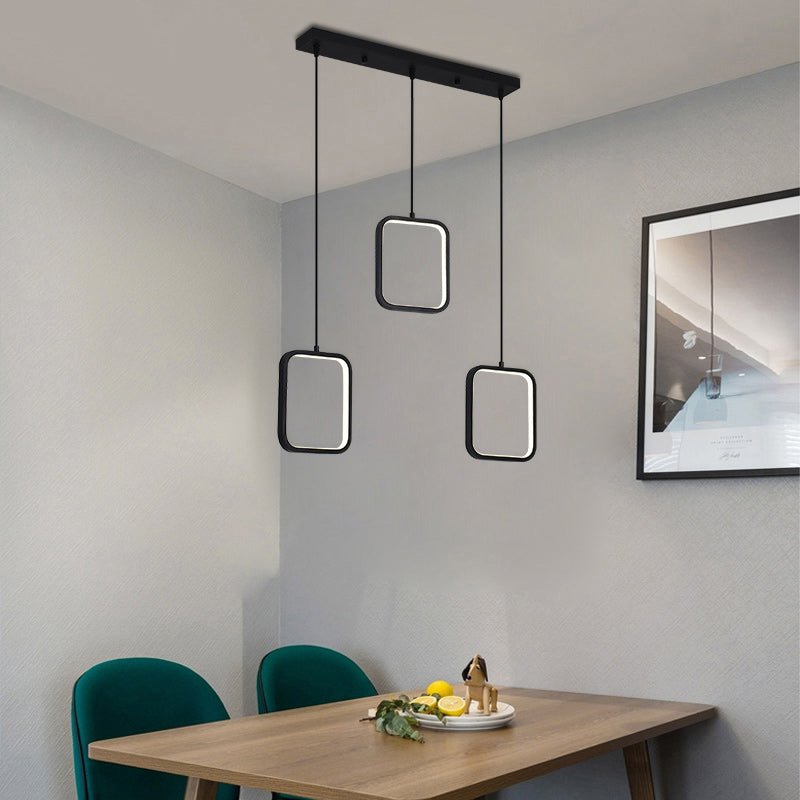 Square/Circle Cluster Pendant Modernism Acrylic 3 Lights Black/White Pendant Ceiling Light in Warm/White Light with Round/Linear Canopy Black Linear Clearhalo 'Ceiling Lights' 'Modern Pendants' 'Modern' 'Pendant Lights' 'Pendants' Lighting' 168145