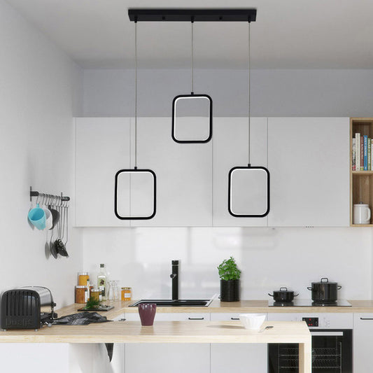 Square/Circle Cluster Pendant Modernism Acrylic 3 Lights Black/White Pendant Ceiling Light in Warm/White Light with Round/Linear Canopy Clearhalo 'Ceiling Lights' 'Modern Pendants' 'Modern' 'Pendant Lights' 'Pendants' Lighting' 168146