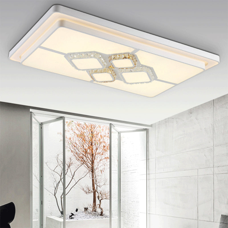 Square/Rectangular Living Room Flush Mount Lamp Crystal LED Simple Flushmount Lighting in White White Rectangle Clearhalo 'Ceiling Lights' 'Close To Ceiling Lights' 'Close to ceiling' 'Flush mount' Lighting' 168230