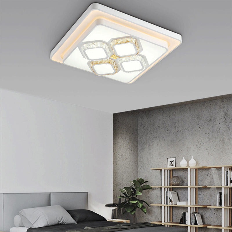 Square/Rectangular Living Room Flush Mount Lamp Crystal LED Simple Flushmount Lighting in White Clearhalo 'Ceiling Lights' 'Close To Ceiling Lights' 'Close to ceiling' 'Flush mount' Lighting' 168236