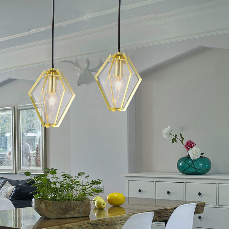 Diamond Pendant Lighting Modern Glass 1 Light Green/Clear/Textured White Hanging Pendant Light with Stout/Linear/Bell Metal Cage Clearhalo 'Ceiling Lights' 'Glass shade' 'Glass' 'Modern Pendants' 'Modern' 'Pendant Lights' 'Pendants' Lighting' 168265