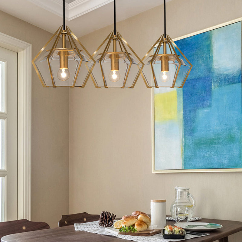 Diamond Pendant Lighting Modern Glass 1 Light Green/Clear/Textured White Hanging Pendant Light with Stout/Linear/Bell Metal Cage Clearhalo 'Ceiling Lights' 'Glass shade' 'Glass' 'Modern Pendants' 'Modern' 'Pendant Lights' 'Pendants' Lighting' 168274