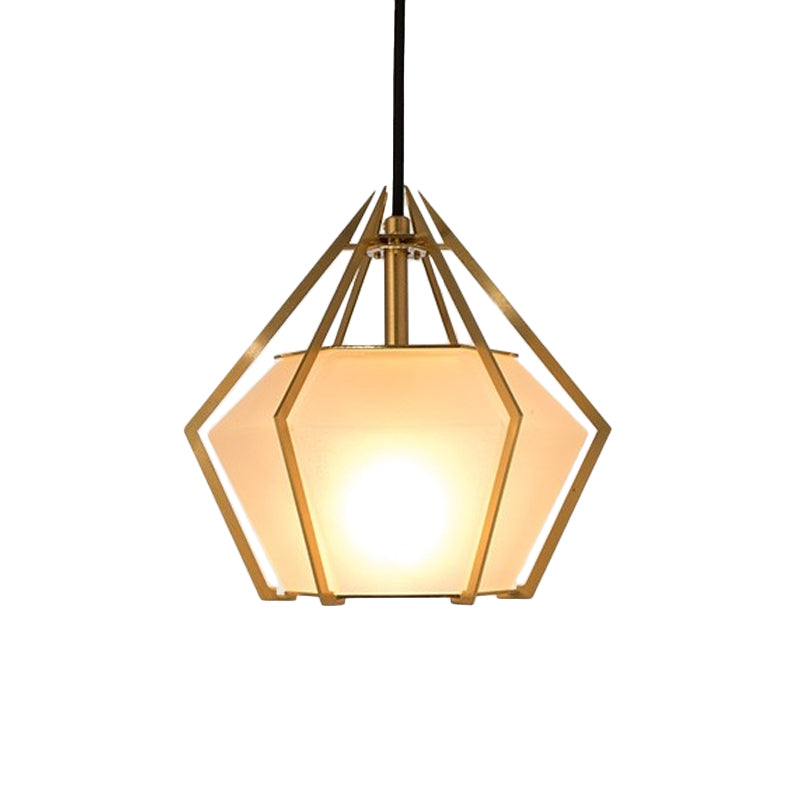 Diamond Pendant Lighting Modern Glass 1 Light Green/Clear/Textured White Hanging Pendant Light with Stout/Linear/Bell Metal Cage Clearhalo 'Ceiling Lights' 'Glass shade' 'Glass' 'Modern Pendants' 'Modern' 'Pendant Lights' 'Pendants' Lighting' 168278