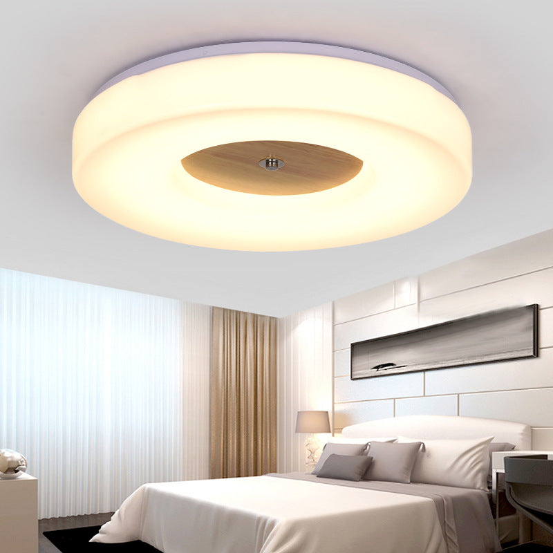 Simple Concentric Circle Flush Ceiling Light Wood and Acrylic 8"/13"/15"/19" Wide Led Ceiling Lamp for Dining Room - Warm White Warm Clearhalo 'Ceiling Lights' 'Close To Ceiling Lights' 'Close to ceiling' 'Flush mount' Lighting' 168280