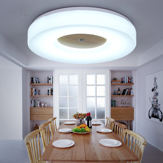 Simple Concentric Circle Flush Ceiling Light Wood and Acrylic 8"/13"/15"/19" Wide Led Ceiling Lamp for Dining Room - Warm White White Clearhalo 'Ceiling Lights' 'Close To Ceiling Lights' 'Close to ceiling' 'Flush mount' Lighting' 168281