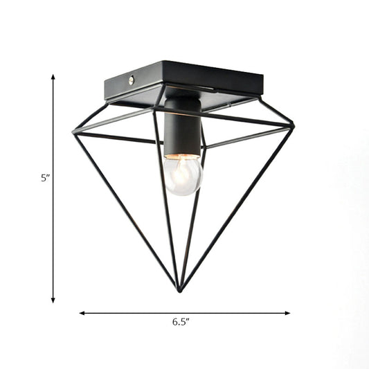 1 Light Cage Diamond Flush Mount Ceiling Light Loft Stylish Black/White Metallic Ceiling Lamp for Study Room Clearhalo 'Ceiling Lights' 'Close To Ceiling Lights' 'Close to ceiling' 'Flush mount' 'Industrial Flush Mount' Lighting' 168369