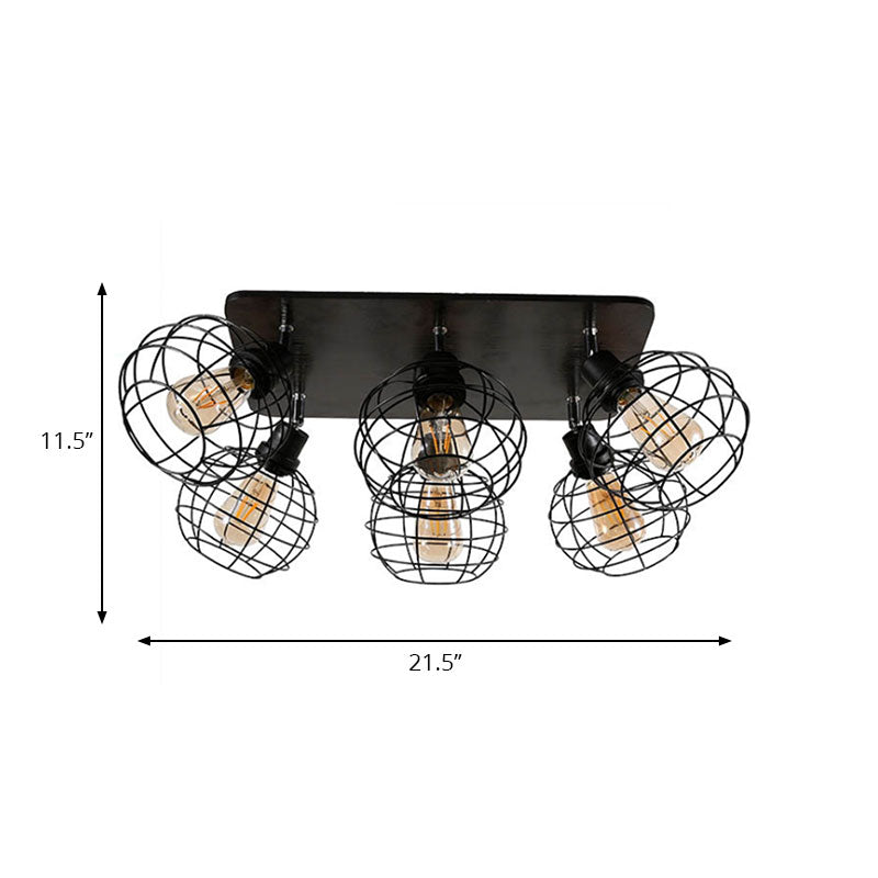 Global Cage Metal Semi Flush Mount Ceiling Light Industrial Style 4/6 Lights Dining Room Ceiling Light in Black Clearhalo 'Ceiling Lights' 'Close To Ceiling Lights' 'Close to ceiling' 'Semi-flushmount' Lighting' 168406