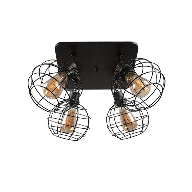 Global Cage Metal Semi Flush Mount Ceiling Light Industrial Style 4/6 Lights Dining Room Ceiling Light in Black Clearhalo 'Ceiling Lights' 'Close To Ceiling Lights' 'Close to ceiling' 'Semi-flushmount' Lighting' 168408