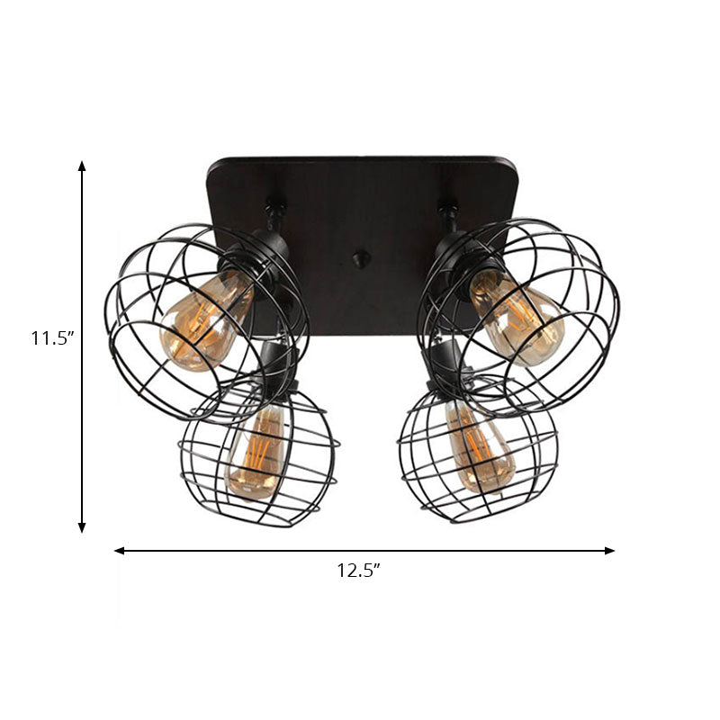 Global Cage Metal Semi Flush Mount Ceiling Light Industrial Style 4/6 Lights Dining Room Ceiling Light in Black Clearhalo 'Ceiling Lights' 'Close To Ceiling Lights' 'Close to ceiling' 'Semi-flushmount' Lighting' 168409