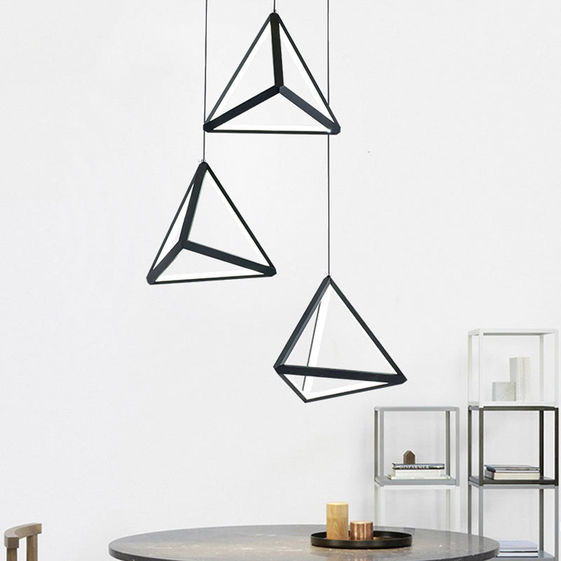 3 Lights Dining Room Cluster Pendant with Pyramid Acrylic Shade Black Hanging Ceiling Light in Warm/White Light Black Clearhalo 'Ceiling Lights' 'Modern Pendants' 'Modern' 'Pendant Lights' 'Pendants' Lighting' 168480