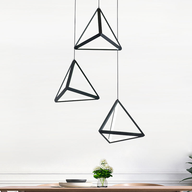 3 Lights Dining Room Cluster Pendant with Pyramid Acrylic Shade Black Hanging Ceiling Light in Warm/White Light Clearhalo 'Ceiling Lights' 'Modern Pendants' 'Modern' 'Pendant Lights' 'Pendants' Lighting' 168481