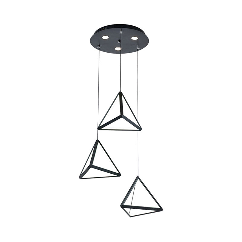 3 Lights Dining Room Cluster Pendant with Pyramid Acrylic Shade Black Hanging Ceiling Light in Warm/White Light Clearhalo 'Ceiling Lights' 'Modern Pendants' 'Modern' 'Pendant Lights' 'Pendants' Lighting' 168482