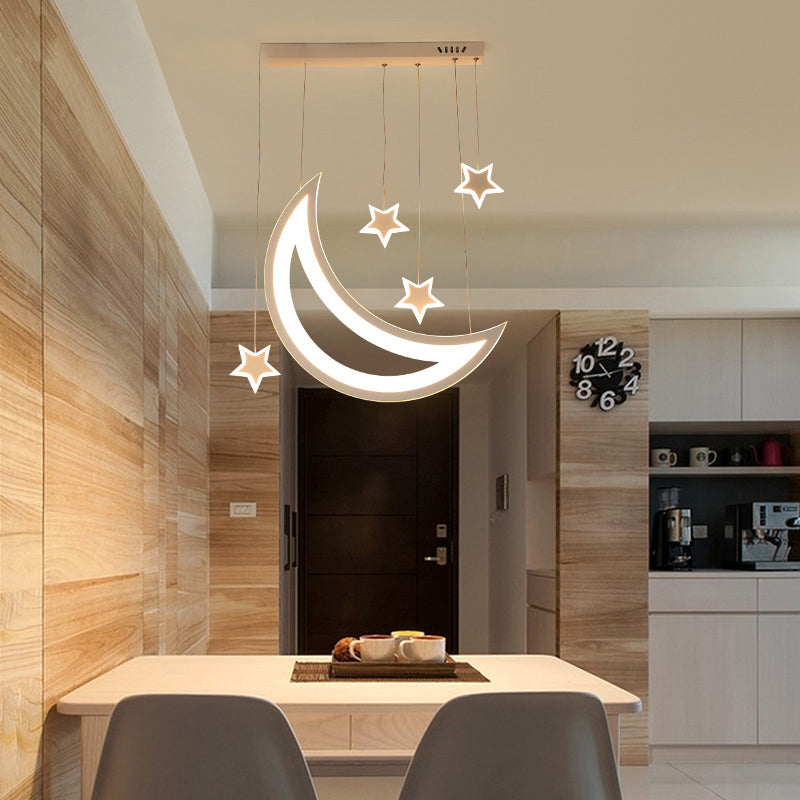 Moon and Stars Ceiling Light Modern Acrylic LED 5/9 Lights Dining Room Island Pendant over Table in Warm/White Light 5 White Warm Clearhalo 'Ceiling Lights' 'Modern Pendants' 'Modern' 'Pendant Lights' 'Pendants' Lighting' 168711