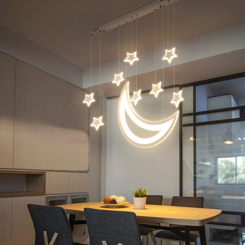 Moon and Stars Ceiling Light Modern Acrylic LED 5/9 Lights Dining Room Island Pendant over Table in Warm/White Light Clearhalo 'Ceiling Lights' 'Modern Pendants' 'Modern' 'Pendant Lights' 'Pendants' Lighting' 168715