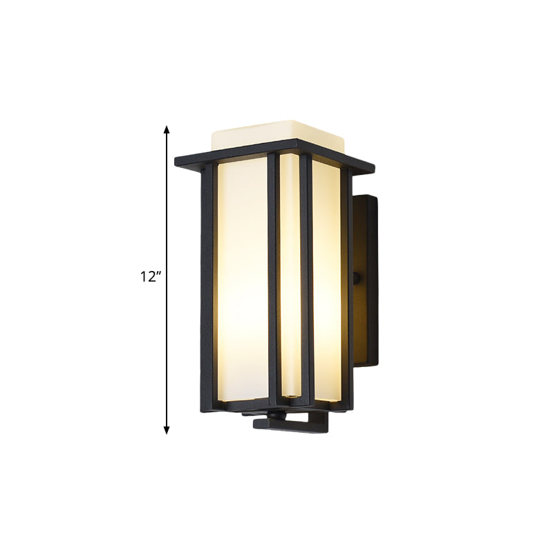 1-Light Rectangle Wall Lighting Warehouse Black Opaline Glass Flush Mount Wall Sconce with Metal Frame, 6"/6.5" W Clearhalo 'Art deco wall lights' 'Cast Iron' 'Glass' 'Industrial wall lights' 'Industrial' 'Middle century wall lights' 'Modern' 'Rustic wall lights' 'Tiffany' 'Traditional wall lights' 'Wall Lamps & Sconces' 'Wall Lights' Lighting' 1687497