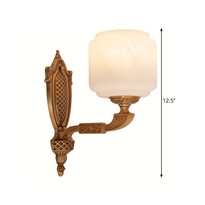 Brass 1 Bulb Wall Lighting Fixture Country Opal Glass Lantern Shaped Wall Light Sconce Clearhalo 'Wall Lamps & Sconces' 'Wall Lights' Lighting' 1687506