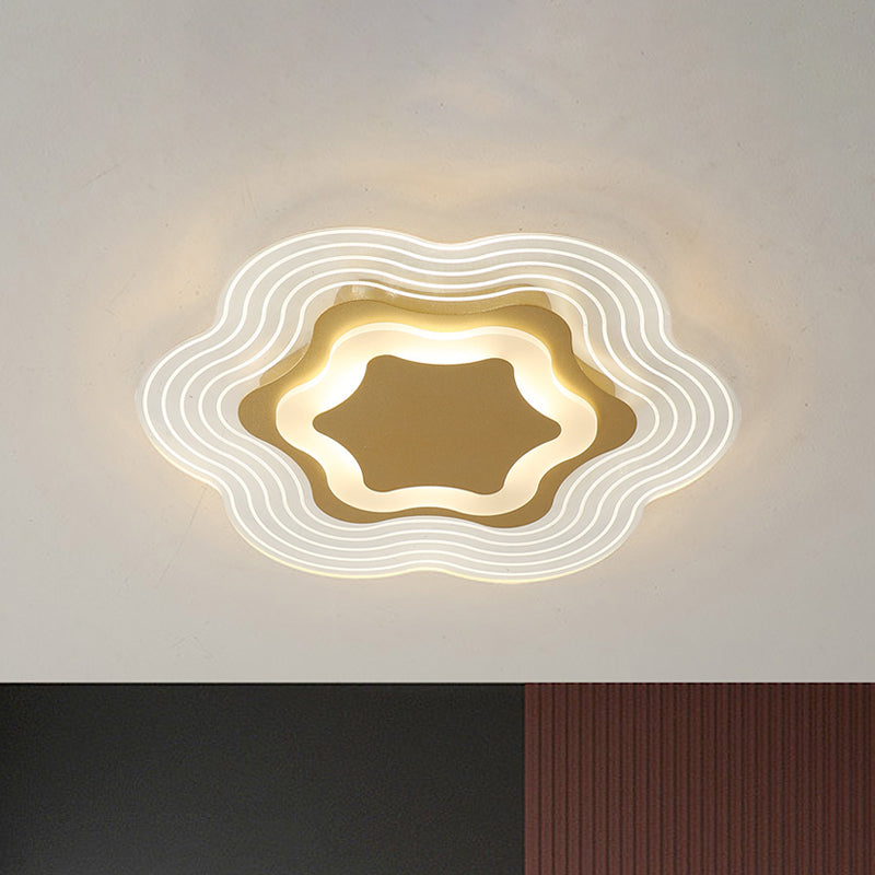 Floral Acrylic Ceiling Lighting Minimalist LED Gold Flush Light Fixture in Warm/White Light Gold Clearhalo 'Ceiling Lights' 'Close To Ceiling Lights' 'Close to ceiling' 'Flush mount' Lighting' 1687541