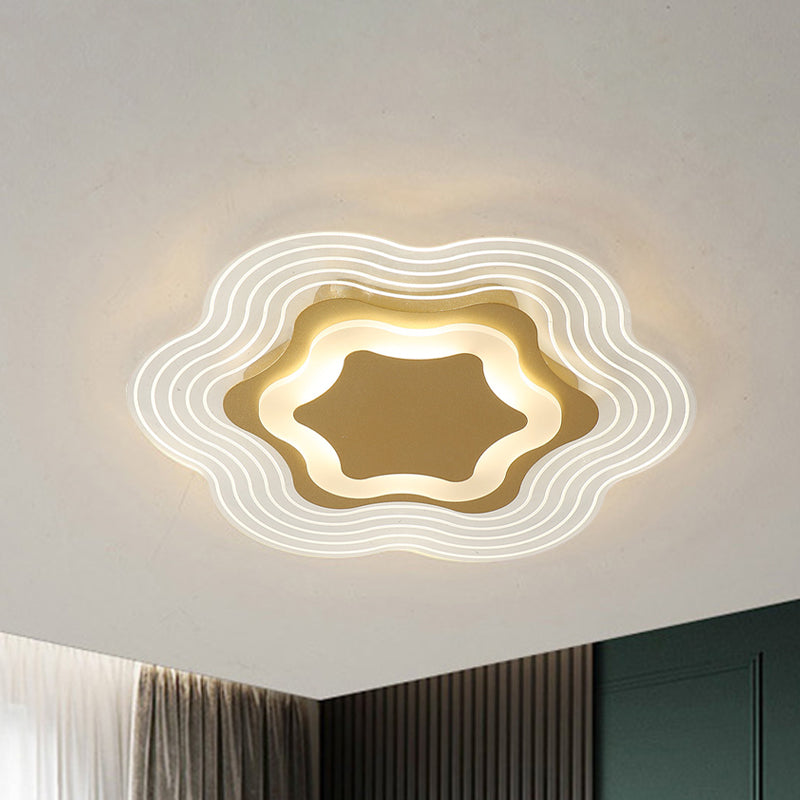 Floral Acrylic Ceiling Lighting Minimalist LED Gold Flush Light Fixture in Warm/White Light Clearhalo 'Ceiling Lights' 'Close To Ceiling Lights' 'Close to ceiling' 'Flush mount' Lighting' 1687542