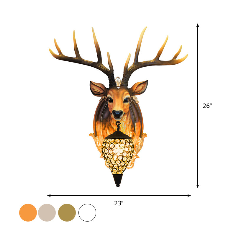 Resin Deer Shape Wall Mounted Light Cottage 1 Bulb Drawing Room Wall Sconce with Hand-Cut Crystal Shade in White/Beige/Orange Clearhalo 'Wall Lamps & Sconces' 'Wall Lights' Lighting' 1687576