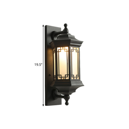 Opaline Glass Black Wall Lighting Ideas Lantern Single Head Classic Flush Wall Sconce Clearhalo 'Art deco wall lights' 'Cast Iron' 'Glass' 'Industrial wall lights' 'Industrial' 'Middle century wall lights' 'Modern' 'Rustic wall lights' 'Tiffany' 'Traditional wall lights' 'Wall Lamps & Sconces' 'Wall Lights' Lighting' 1687631